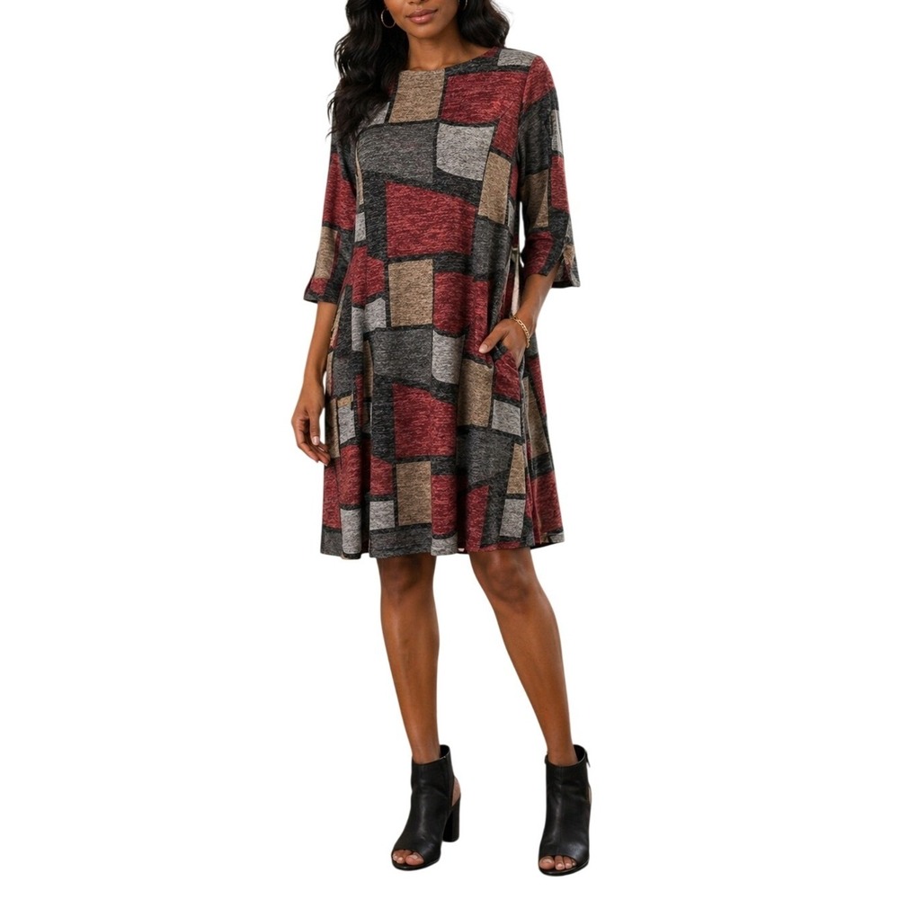 Southern Lady Patchwork Knit Midi‎ Dress • Petite PM • Cozy Minimal Grandmacore